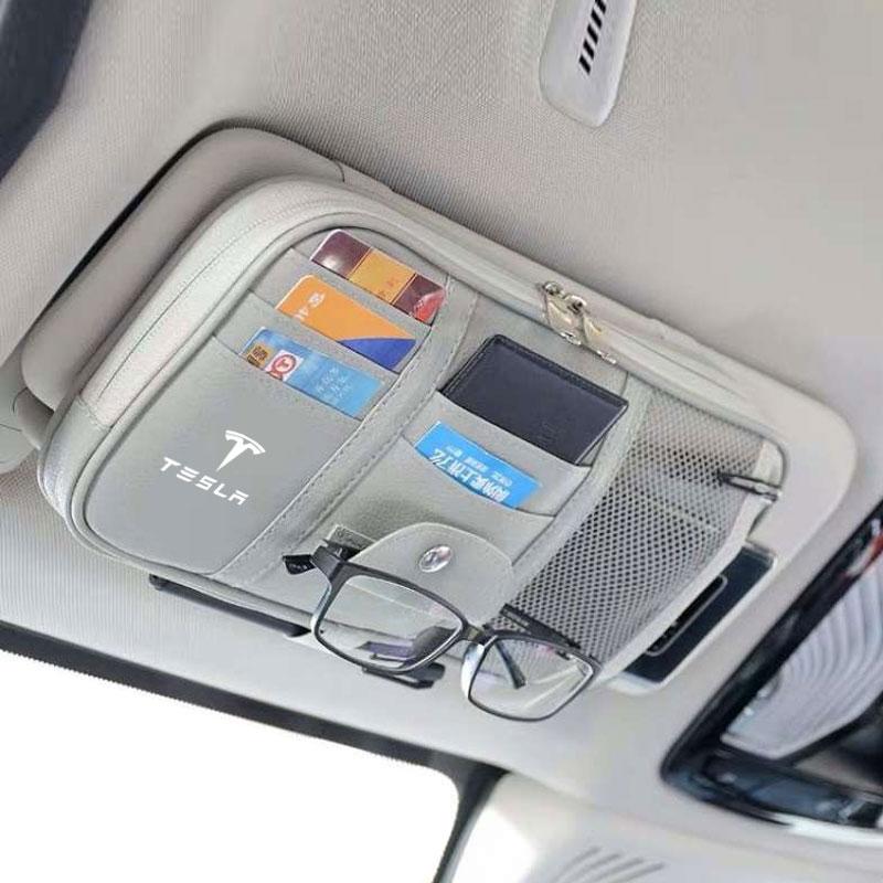 SGJPH1 Car Visor Organizer Storage Holder Small Change Storage Box Sunglasses Stowing Tidying Bag for Tesla model 3 Y X S Accessories