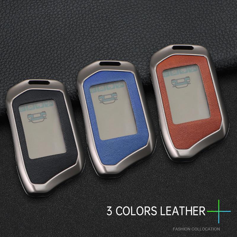 Fashion Zinc Alloy+Leather Car Key Case Cover Shell Fob For Russian Alarm For Steelmate Burglar Alarm Car Interior Accesories