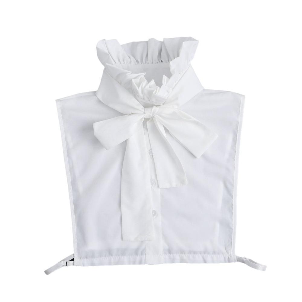 Perfect Match New Cotton Ruffle Bow Decoration Detachable White Fake Collar Black Blouse Sweater Lapel Top Clothing Accessories