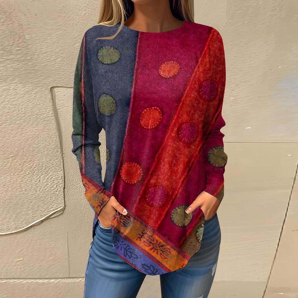 Tee Shirts For Women Fall Casual Long Sleeve Shirts Sweatshirt Retro Printing Top Pullover