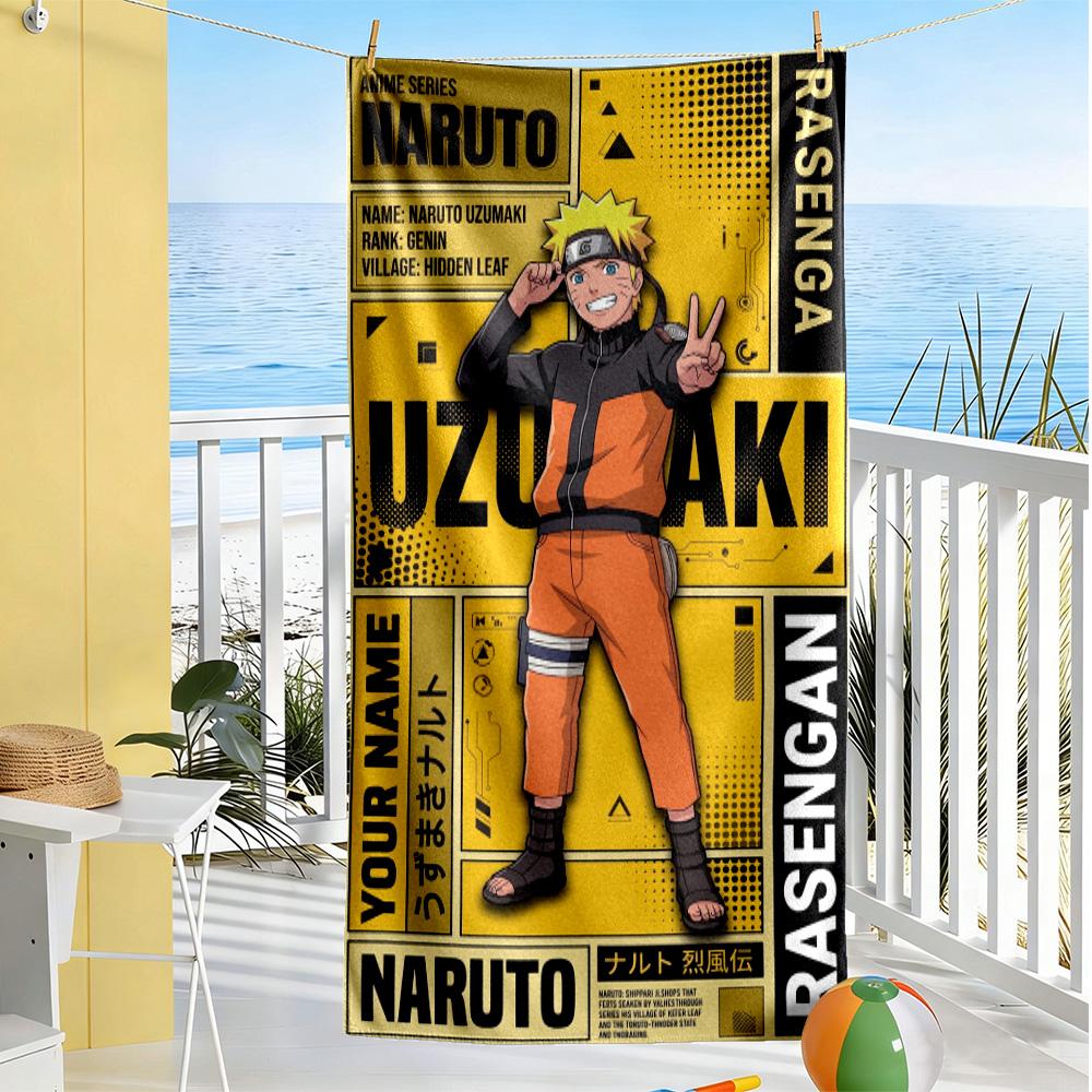 Naruto Character Personalized Text Beach Towel Quick-Dry Soft Microfiber Ideal for Travel Outdoor Swim Pool Yoga Surf Camping Hiking Gym Gift Holiday