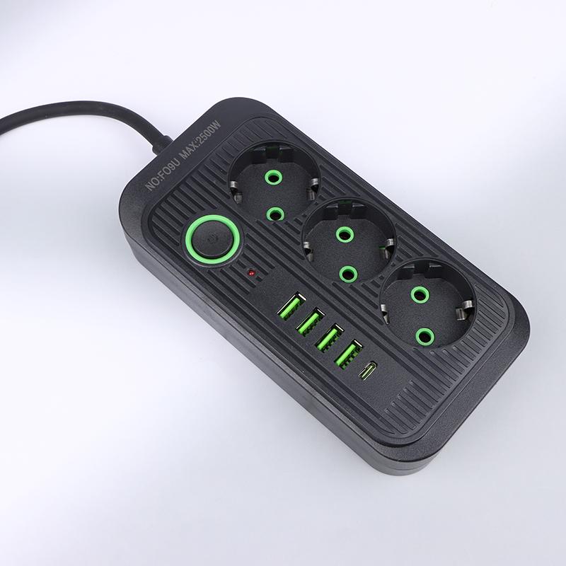 1 шт., удлинитель для розетки переменного тока с европейской вилкой, удлинитель с несколькими ответвлениями, электрическая розетка с 4 портами USB, быстрое зарядное устройство, европейская вилка