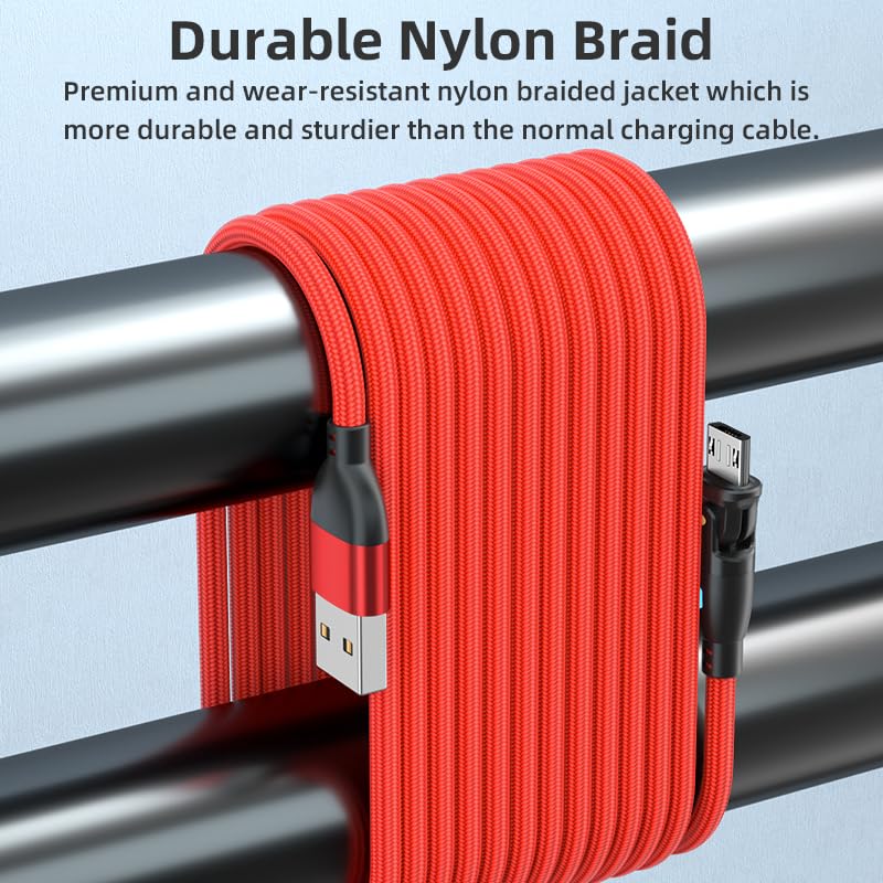Micro USB Cable L-shaped 180 Degree Rotation Fast Charging [Set of 3 1M+1M+1M] High Speed Data Transfer Micro Made of Reinforced TPE Micro Charging