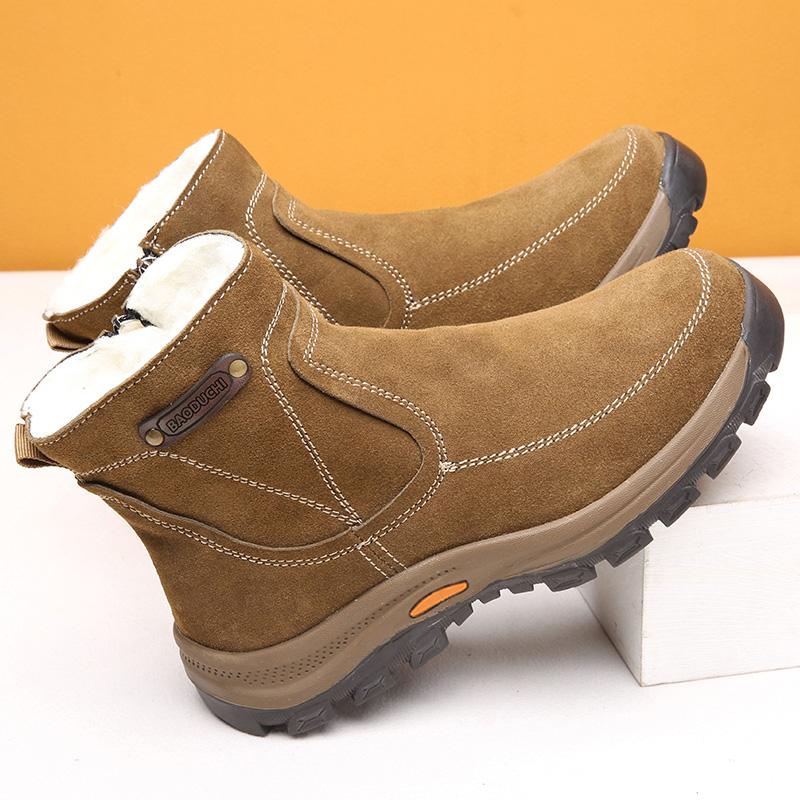 Men's Sheepskin and Wool Integrated Snow Boots, Real Leather and Fur, Winter Thick and Warm Boots Slip Resistance for Men's