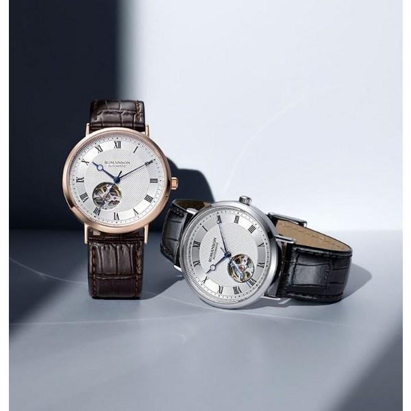 Romanson Черные кожаные часы Kairos Classic Open Heart RWTLRM1B2400WHSI2 + подарочный пакет