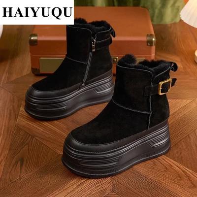 Туфли на плоской подошве из замши и хлопка, женские ботильоны на платформе, зимние фирменные меховые зимние сапоги, плюшевые, теплые, повседневные, на толстой подошве, Zapatos Mujer