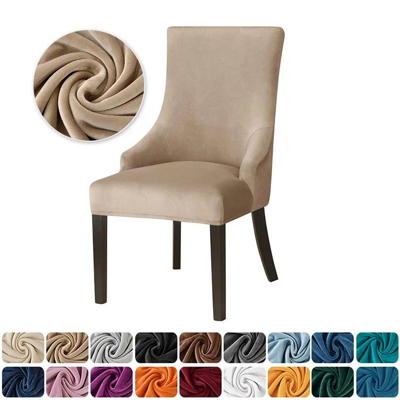 Velvet Stretch Wingback Chair Cover Soild Color Washable Dining Chair Cover High Back Sloping Armchairs Slipcovers Home Dining