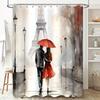 Romantic Paris Eiffel Tower Couple Under Red Umbrella Waterproof Shower Curtain For Bathroom Decor Waterproof Polyester