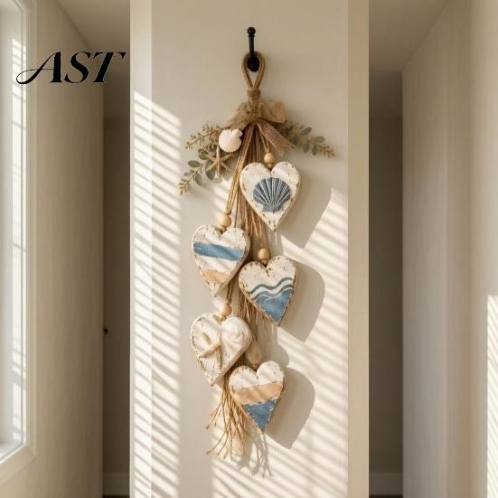 Rustic Wooden Door Hanger Hanging Heart Wall Decor, 5 Layered Hearts Ornament, Farmhouse Coastal Style Wood Sign, Thanksgiving Fall Art