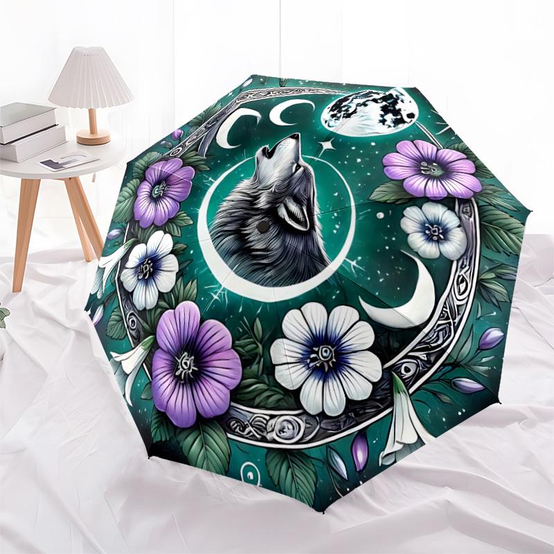 1pc Wolf Moon Mandala Folding Umbrella, Durable, Suitable for Outdoor Activities or Rain, Suitable for Commuting yy251027121
