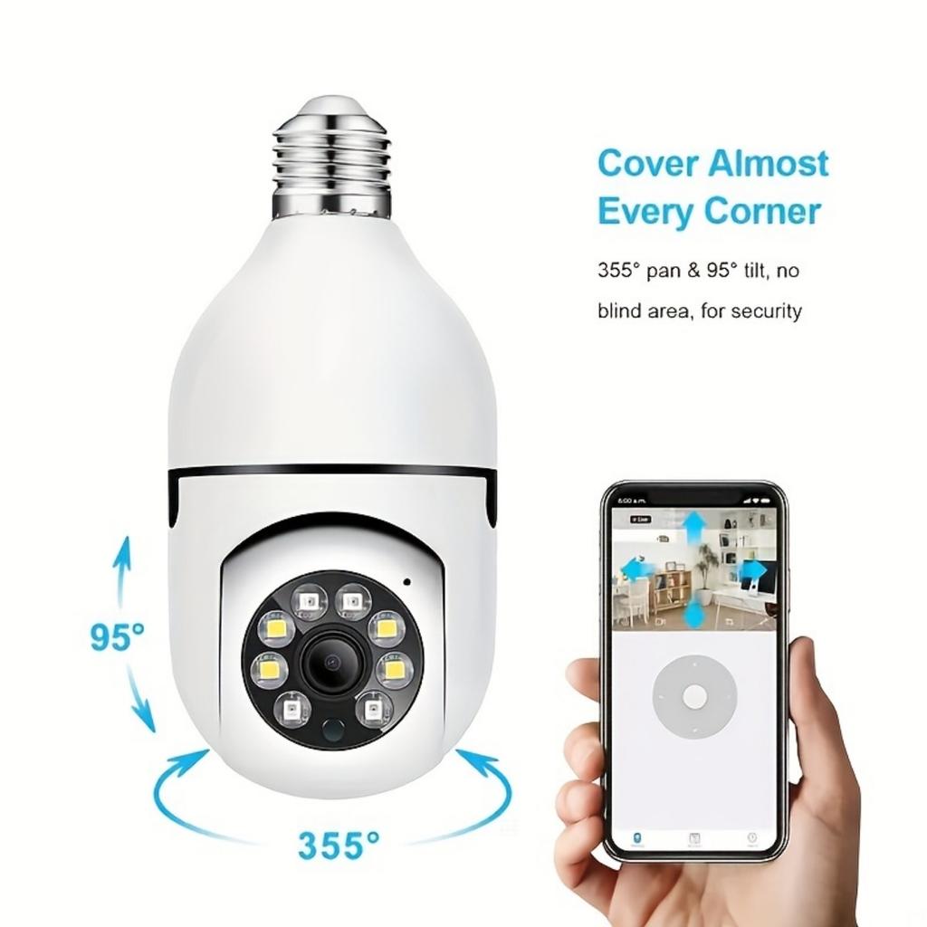 Bulb Security Camera with 360° Pan/Tilt, Two-Way Audio, Instant Video Streaming, Multi-Person Sharing, Cloud and SD Card Storage (not Included)