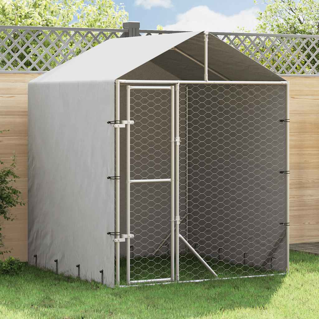 Outdoor Dog Kennel with Roof Silver 2 x 2 x 2.5 m Galvanized Steel