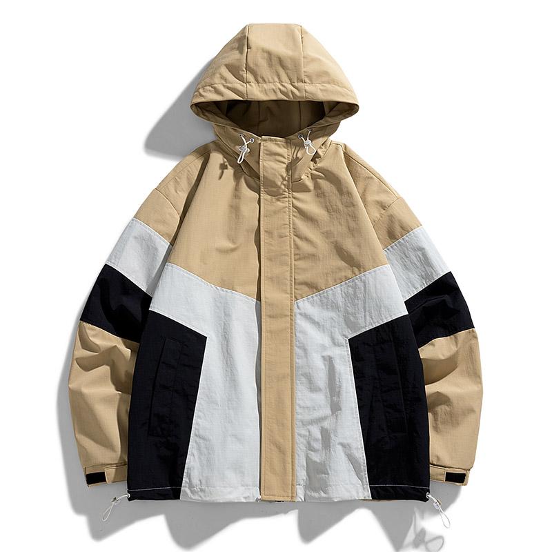 Мужская лоскутная ветровка с капюшоном, пальто, непромокаемая верхняя одежда, весенне-осенняя уличная походная куртка для пары