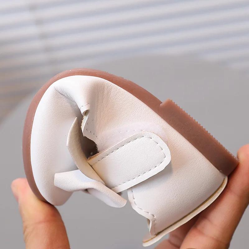 Туфли Мэри Джейн для девочек, детские однотонные туфли с бантом и круглым носком, 2024, новые детские модные мягкие мокасины для малышей, обувь для первых прогулок