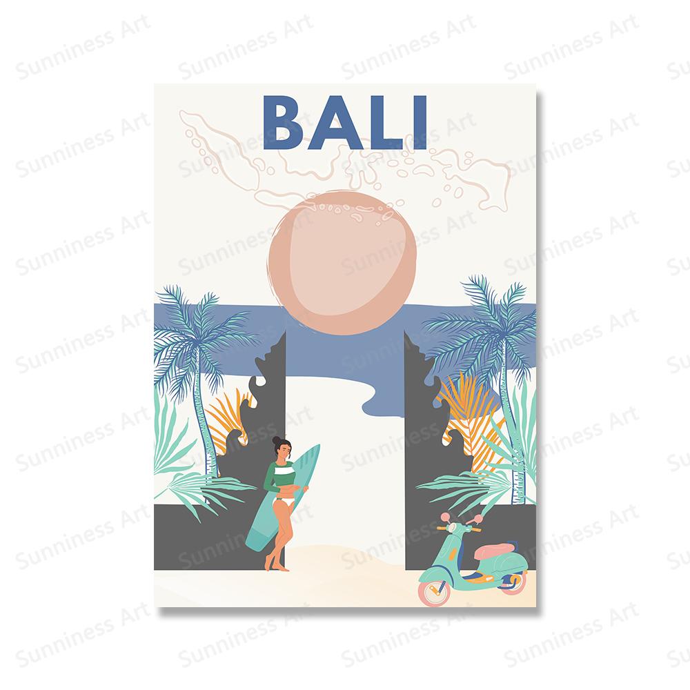 Vintage Travel Bali Beach Bahrain Surf Sunshine Coast Wall Art Canvas Painting Posters For Living Room Wall Decor Print Pictures