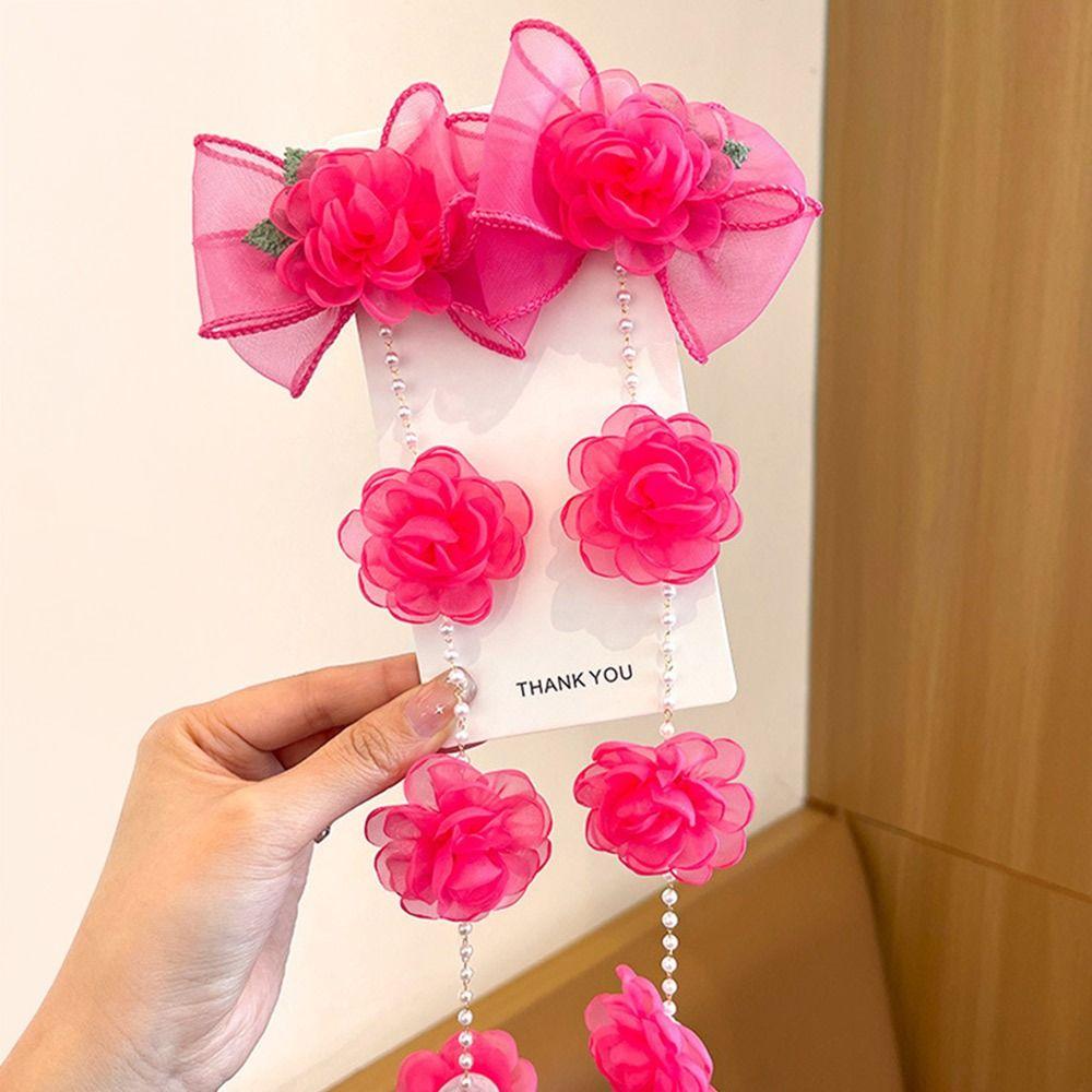 Mesh Pearl Braided Hairpin Braided Hair Chain Hair Clip Cute Children Flower Barrettes