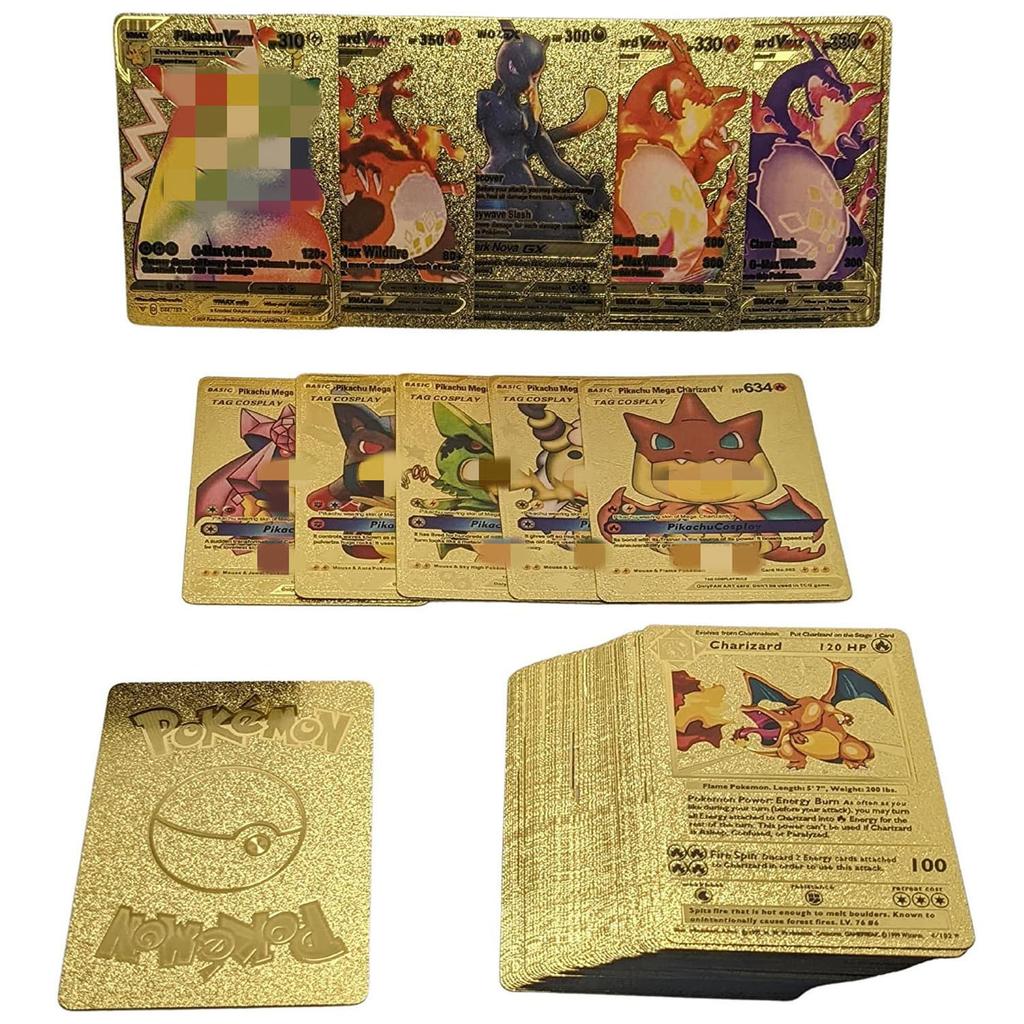 55 карт TCG в ассортименте из золотой фольги, карты GX V-Vmax DX Charizard, обычные/необычные карты, коллекция карт V-max