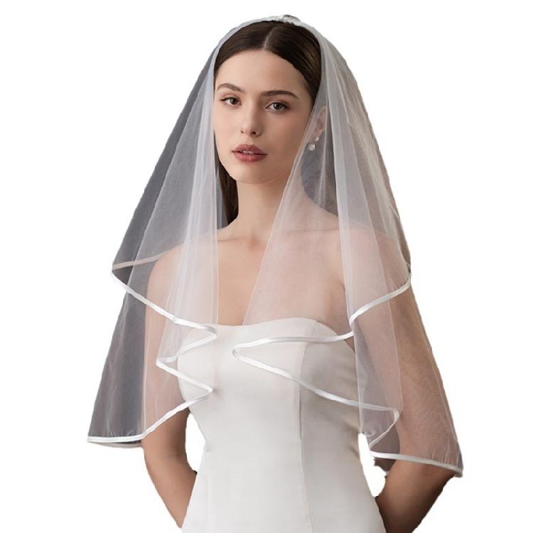 White Wedding Veil with Hair Comb Double Layer Bridal Veil Wedding Headpiece for Bride Short Veil for Engagement Event