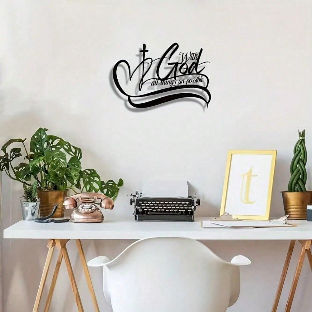 Elegant And Simple "With God, All Things Are Possible" Metal Wall Art - Perfect For Homes, Offices, Etc.