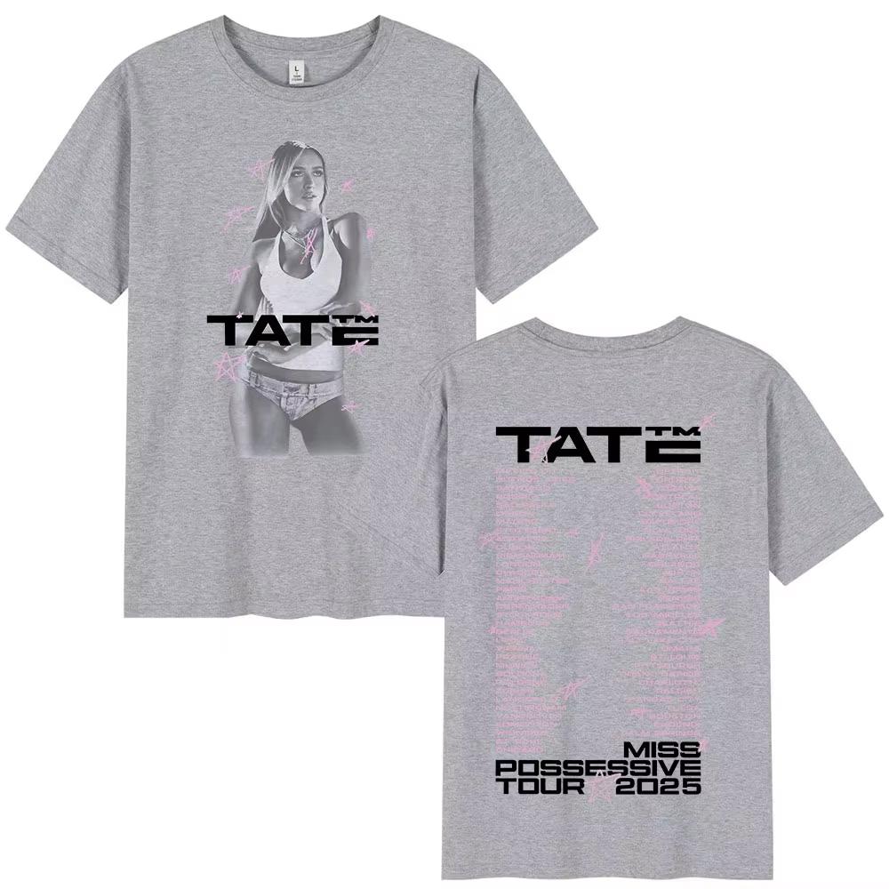 2026 Лето Горячая Распродажа Tate McRae Miss Possessive Тур Мерч Хлопок Харадзюку Футболка с круглым вырезом Y2K Мужская Женская Хлопок Готический Круглая Футболка