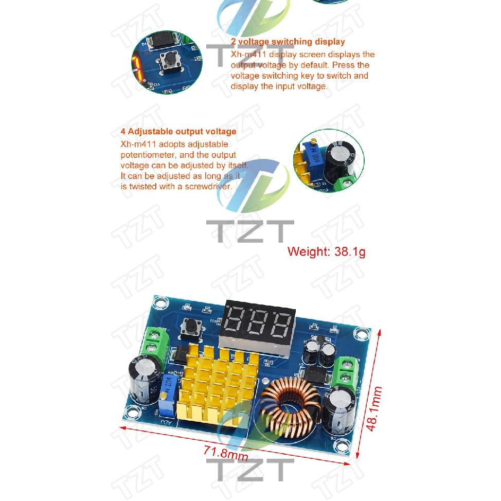 Повышающий модуль DC 3V-35V до DC 5V-45V с цифровым вольтметром, DC-DC повышающий модуль, плата повышающего преобразователя 5A, регулируемая мощность для напряжения