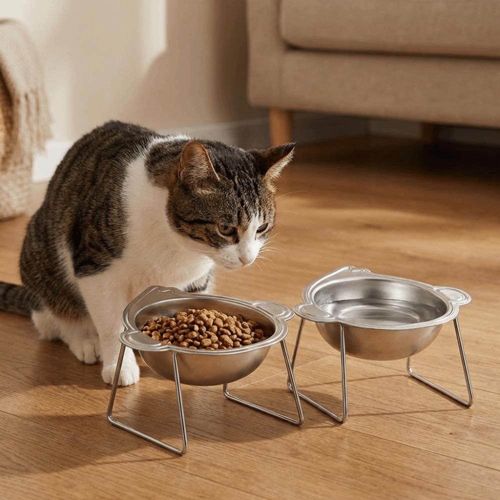 Поднятые миски для кошек из нержавеющей стали, в форме обезьяны, с наклоном 15 градусов, на подставке, предотвращающие переворачивание, миска для корма и воды для домашних животных