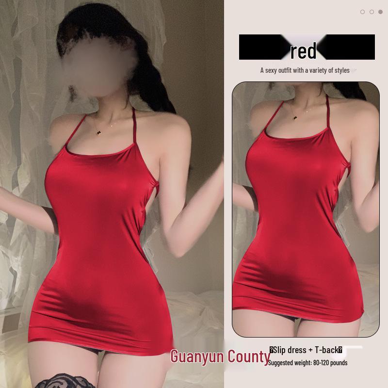 Meitu Соблазнительное нижнее белье с открытой спиной: Ночная сорочка с открытой промежностью и соблазнительной униформой, созданная для маленькой груди - Платье мачехи 2048