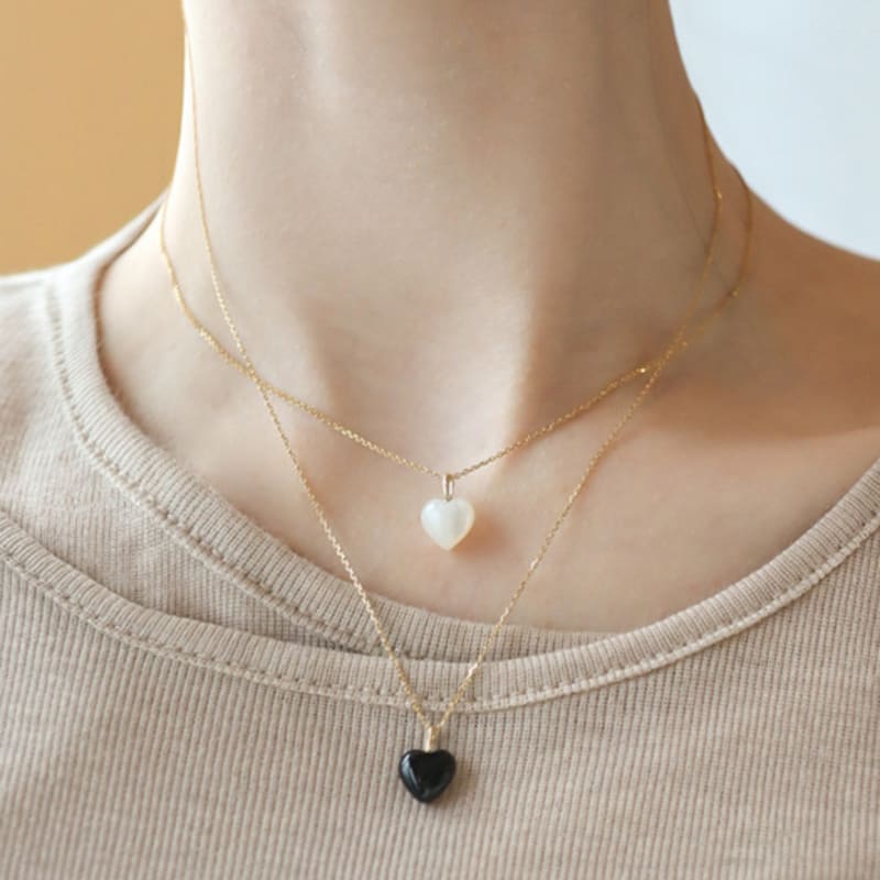modernlike 14k gold black quartz onyx heart pendant