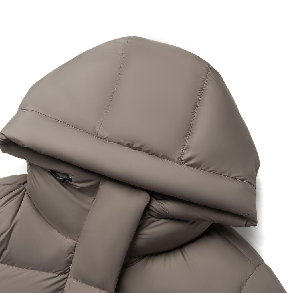 Li Ning Hot Pot Down Series свободная однотонная куртка с капюшоном для улицы, устойчивая к холоду, повседневная теплая длинная куртка-пуховик для женщин, верхняя одежда, цвет дерева-серо-коричневый AYMU232-8