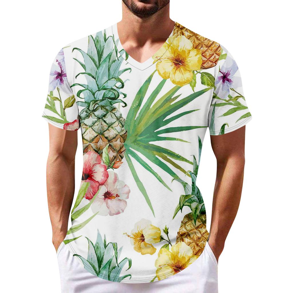 Летняя новая мужская популярная футболка с v-образным вырезом и короткими рукавами с принтом