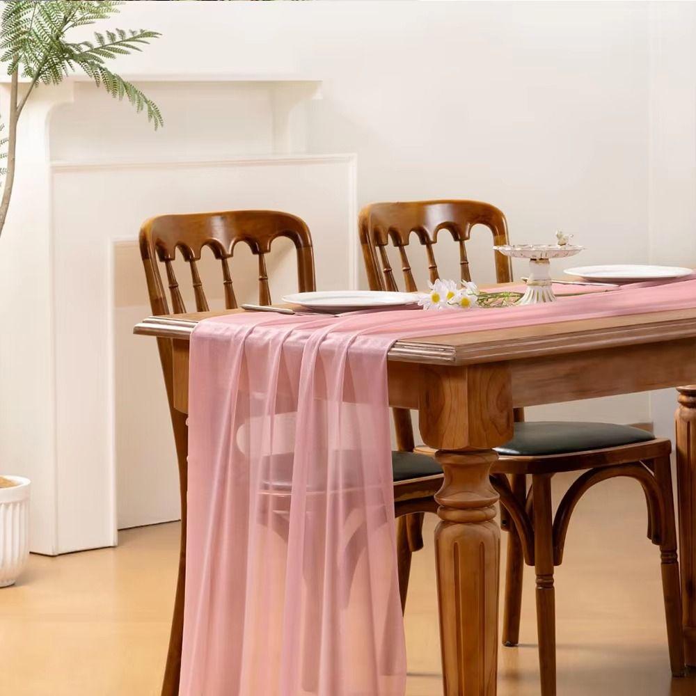 Reusable Chiffon Table Runner Solid Color Wedding Table Runner  Dinning Table