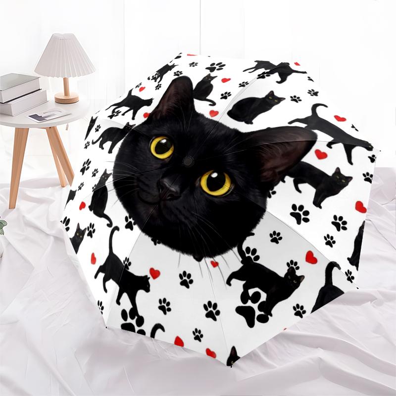 1 шт. Автоматический складной зонт - Узор с милыми кошками и кроликами, Портативный и складной дизайн с 8 спицами, Рождественские и новогодние подарки