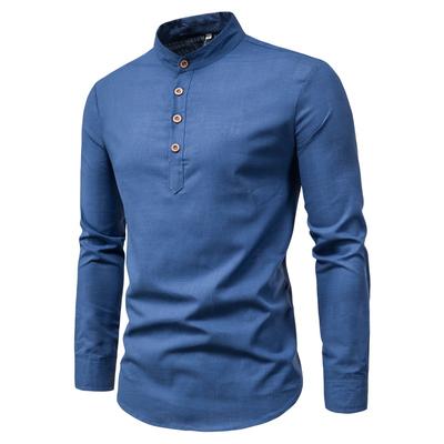 Мужские рубашки M-5XL Повседневная льняная рубашка с длинным рукавом Slim Fit Стенд воротник рубашка Мужчины