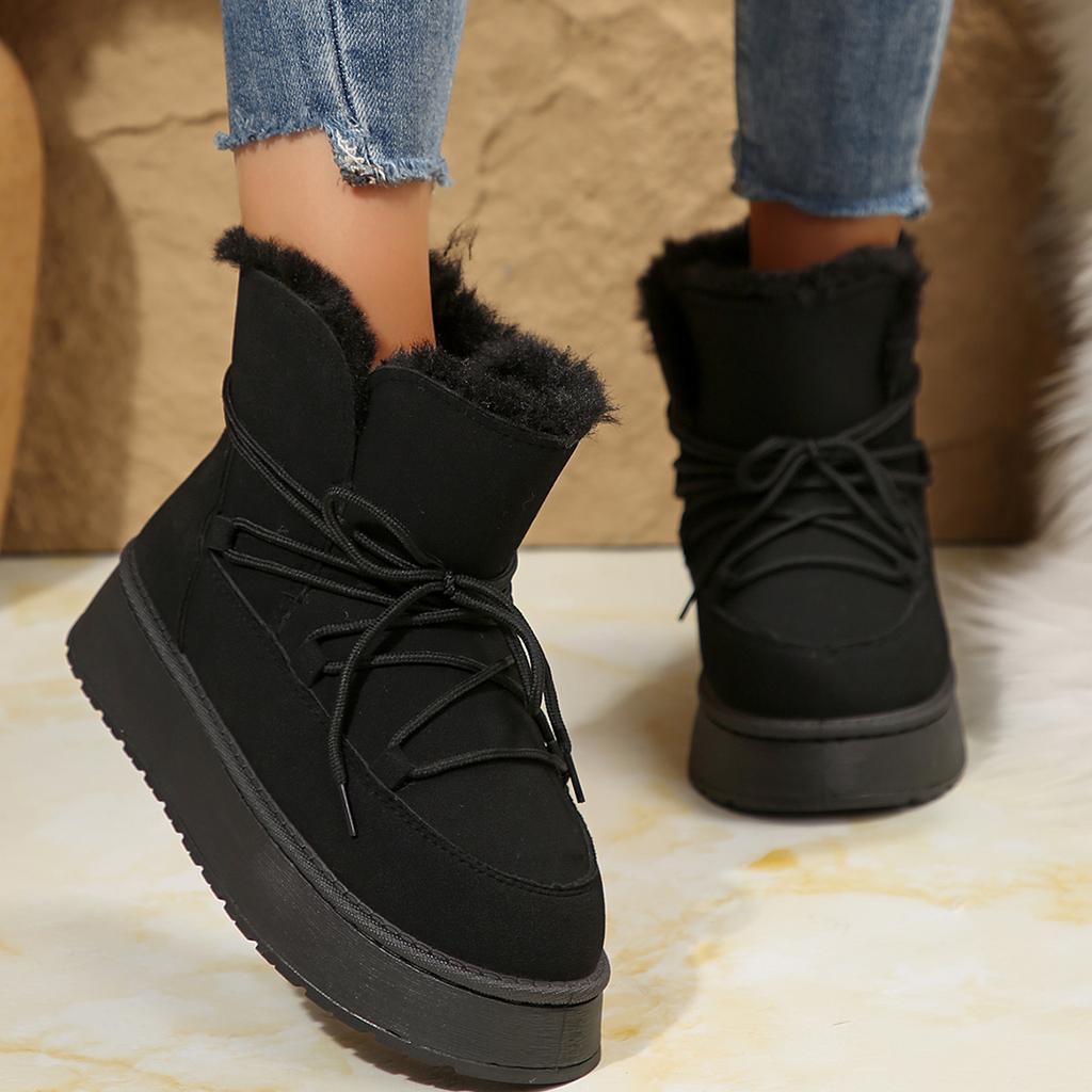 Новые зимние туфли с круглым носком, толстым дном спереди, без застежек, модные повседневные короткие теплые хлопковые туфли на шнуровке, женские зимние ботинки