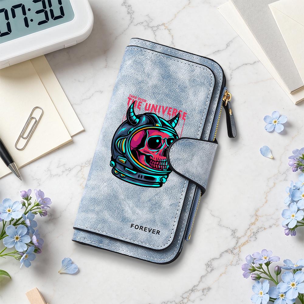 Cool Skull Astronaut Print Purse Stylish Long Wallet Fashion Portable Card Holder Dark Daily Carry Pouch