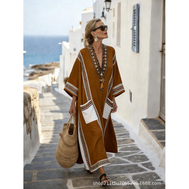 European and American bohemian women's dress seaside vacation elegant fashion print