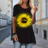 Плюс размер Женская весенняя оранжевая футболка с принтом подсолнуха, удобная, с коротким рукавом и круглым воротником, повседневные мешковатые футболки средней длины