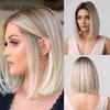 HENRY MARGU Short Bob Synthetic Wigs Ombre Black Brown White Natural Straight Wigs for Women Middle Part Daily Heat Resistant