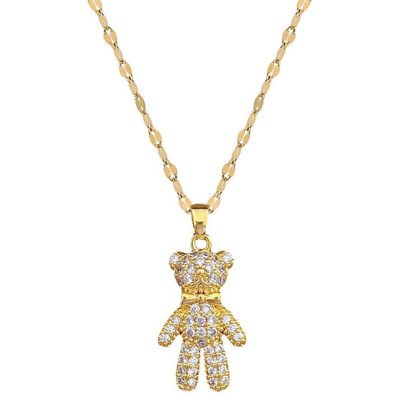 (Медь с микропокрытием) Сверкающее ожерелье в виде медведя со стразами, женская интернет-знаменитость, универсальные ювелирные изделия из титановой стали
