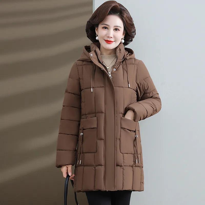 Mother's Winter Down Padded Jacket, Mid-length Padded Jacket, Western Style Middle-aged and Elderly Women's Winter Thick Warm Padded Jacket