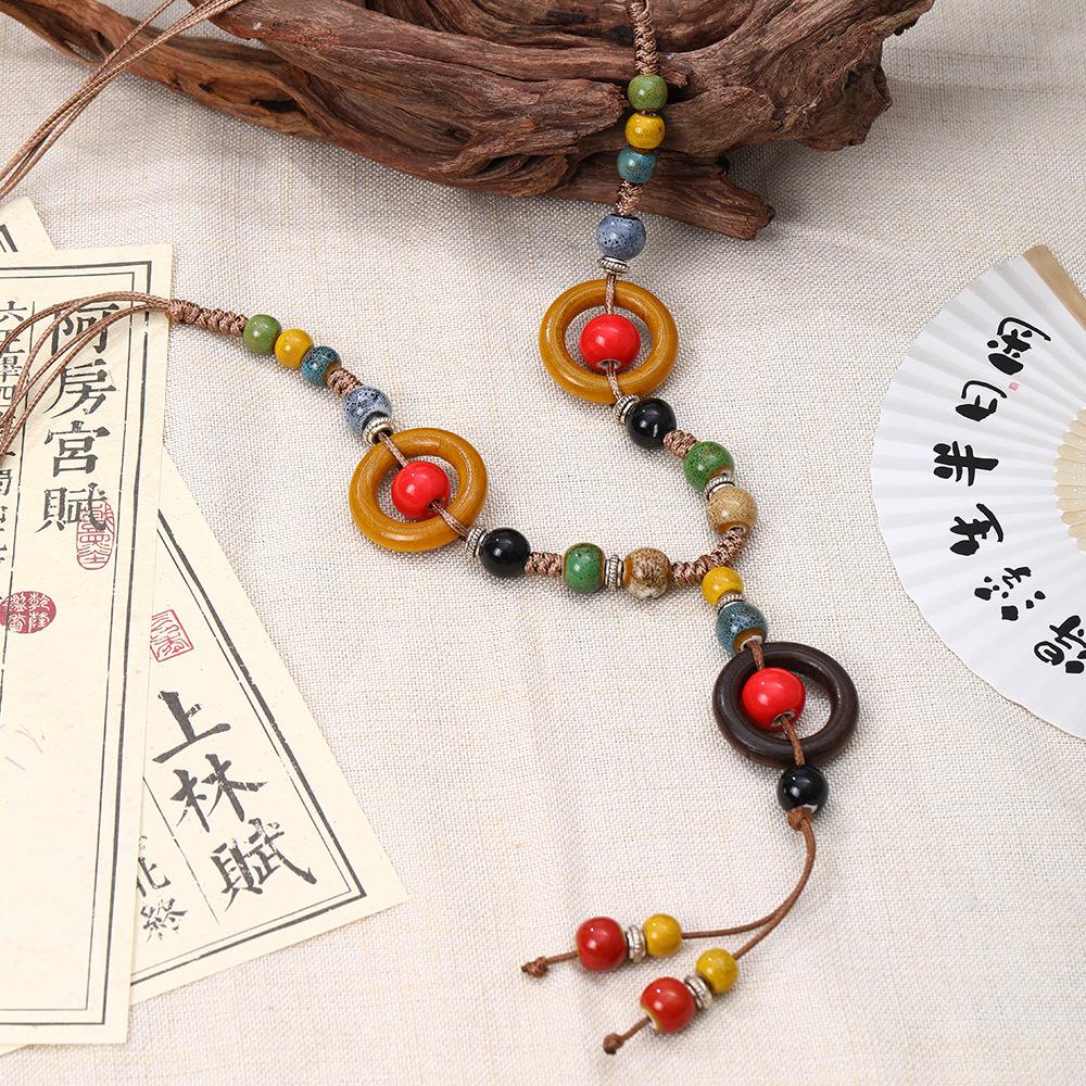 Богемное Ретро Керамическое Плетеное Ожерелье-Веревка Женское Длинное с Кисточкой Цепочка для Свитера То же, что ключица