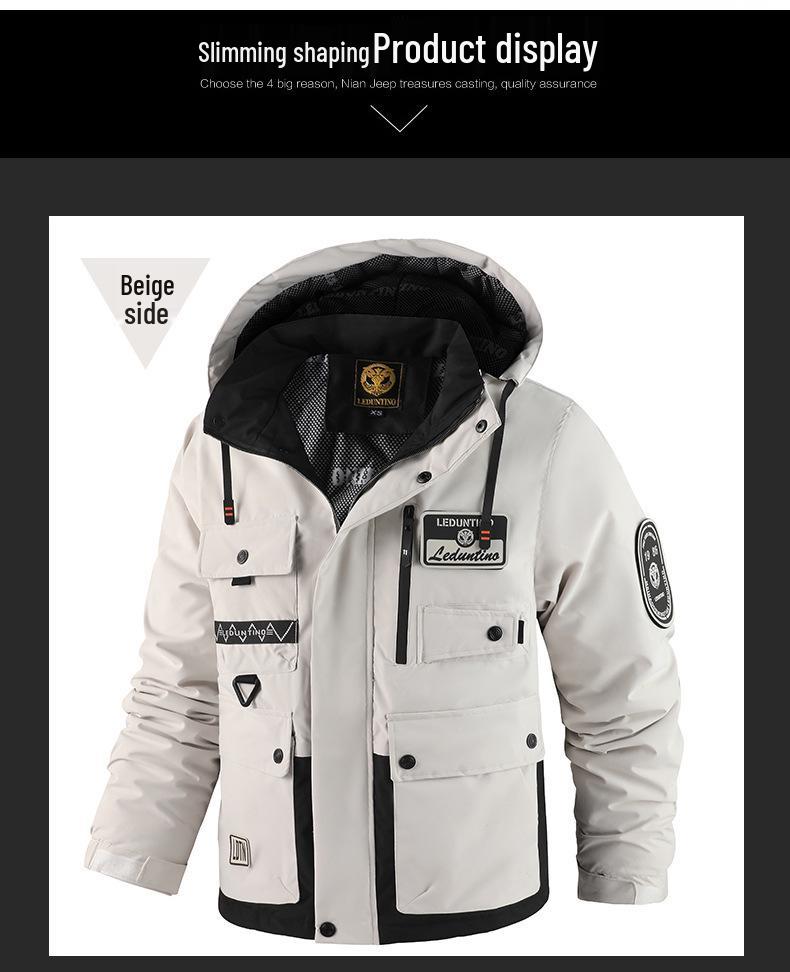 Мужское зимнее водонепроницаемое пальто с капюшоном большого размера - Толстая хлопковая подкладка для тепла на открытом воздухе