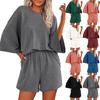 Женский однотонный свободный повседневный комплект из шорт с круглым вырезом и средним рукавом, с карманом и эластичной талией