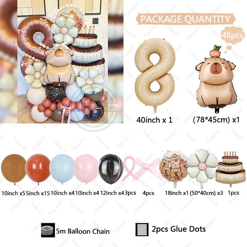 48pcs Kawaii Capybara Cake Theme Aluminium Film Balloon Kids Children Birthday Balloon Toy Baby Shower Decoration Supplies