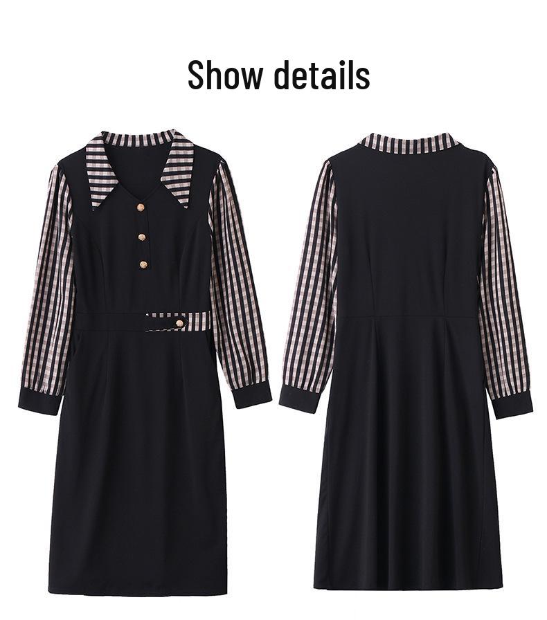 Весеннее клетчатое платье 2025: Женская стильная рубашка с отложным воротником, большого размера, с приталенным дизайном пэчворк (LX256)