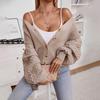 2024 Европейский и Американский Осень-Зима Новый Женский Свитер С V-образным Вырезом Однотонный Однобортный Кардиган с Рукавами Фонариками Свитер
