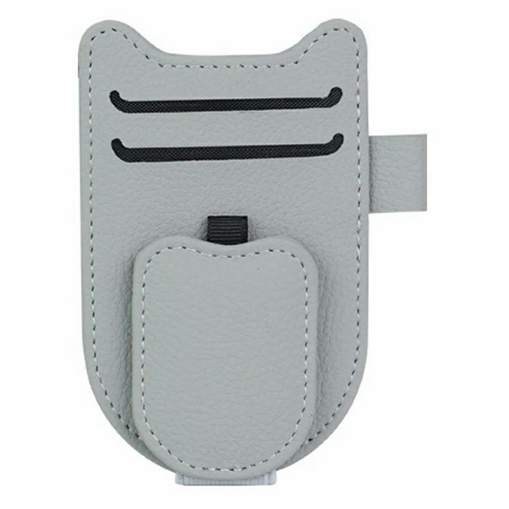 Multi-Functional Sunglasses Holder for Car Sun Visor Clip On PU Leather Card Organizer with Pen Loop