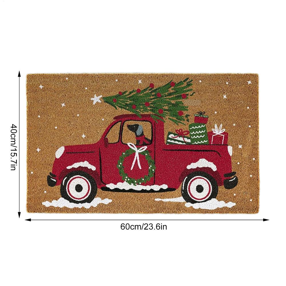 Christmas Doormat Car Pattern Welcome Mat Non Slip Washable Winter Backing Carpet Entrance Rug Home Party Christmas Decoration