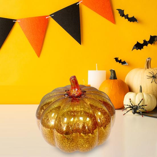 LED Glass Pumpkin Lantern with Smart Timer 10 Warm LEDs Battery-Powered Automated Pumpkin Light Halloween Decoration