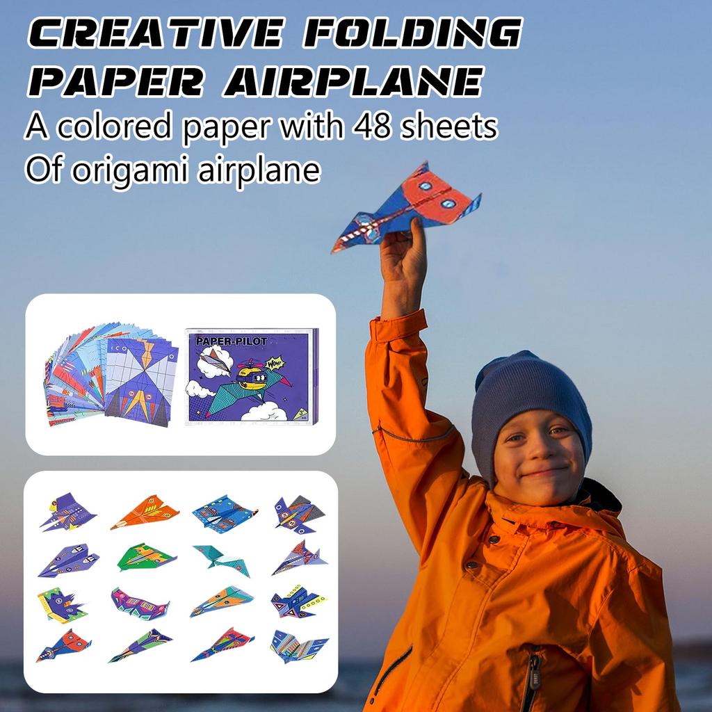 48 Pc DIY Paper Airplane Book, 16 Creative Folding Paper Airplanes, 48 Colorful Sheets, Suitable For Gifts Of 6-12+11 * 8.3 Inches For Boys And Girls